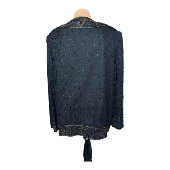 JMD New York Black Sequin Beaded Silk Elegant Dinner Evening Jacket Size Large - Picture 4 of 10